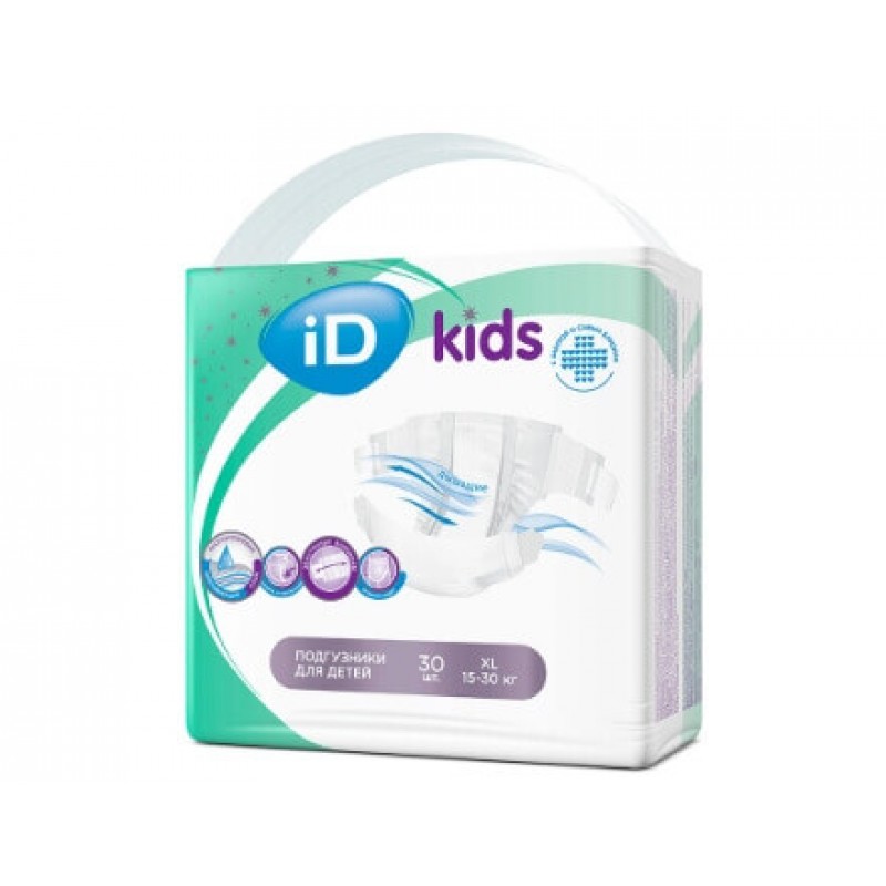 Подгузники детские ID Kids, размер XL, 15-30 кг, 30 шт