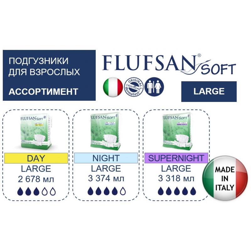 Подгузники FLUFSAN Soft Night / Флюфсан Софт Найт, размер L, 15 шт